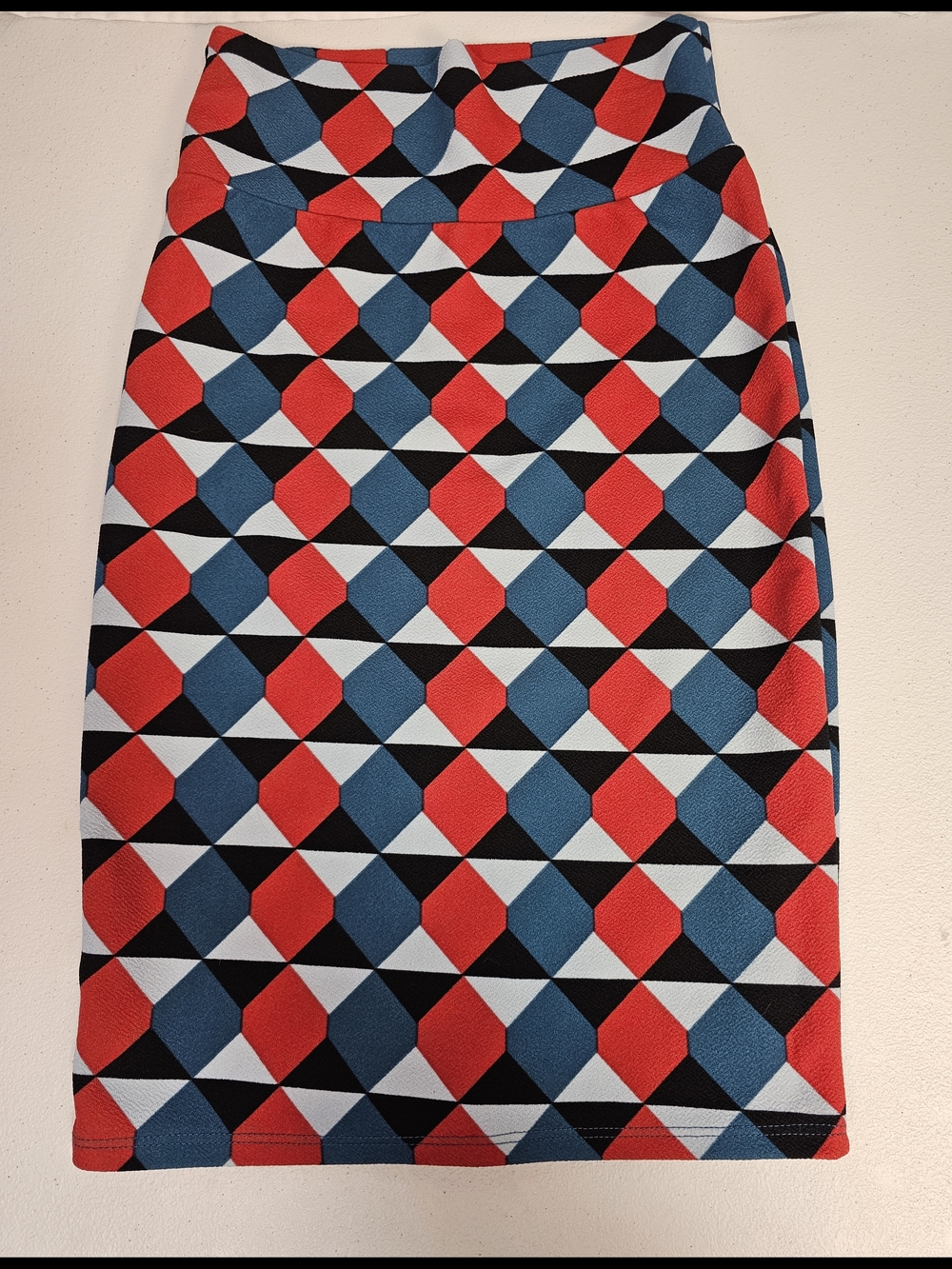 LuLaRoe Geometric Pencil Skirt in Red, Blue & Black